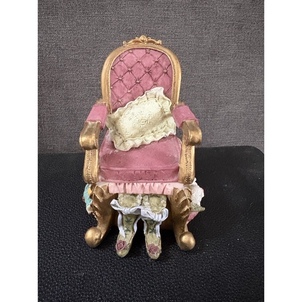 Vintage‎ Dezine Chair Shaped Trinket Box Jewelry Box Hand Painted Flowers Cat